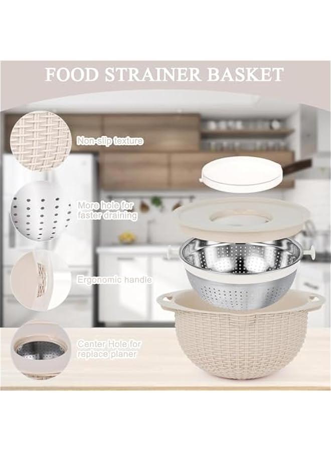 HOOKOR 4-1 Colander with Mixing Bowl Set - Strainers for Kitchen, Food Strainers and Colanders, Pasta Strainer, Rice Strainer, Fruit Cleaner, Veggie Wash, Salad Spinner (Beige) - Image 3