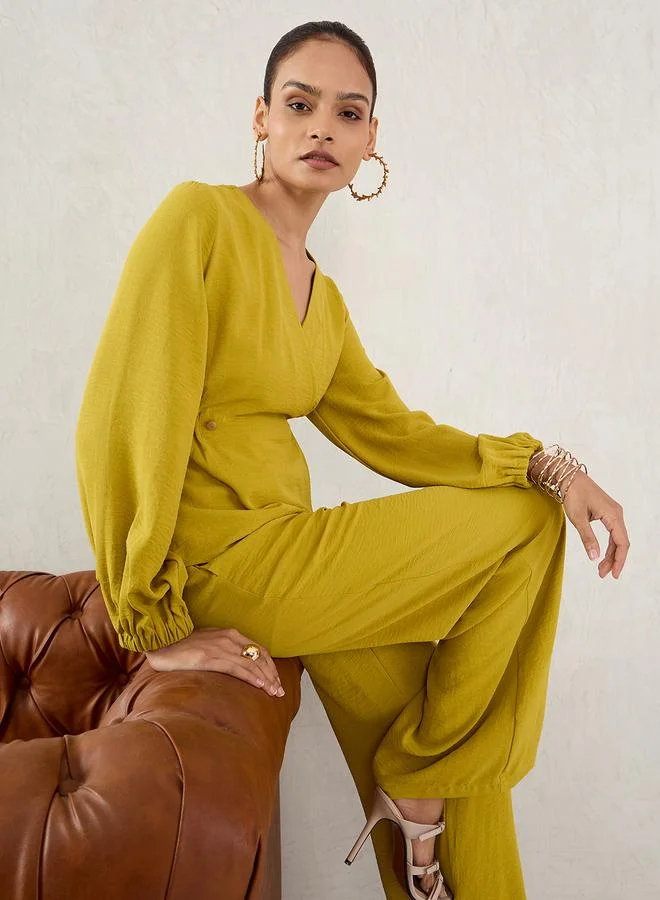 Femmella Femmella Solid Wrap Top and Straight Pants Co-Ords