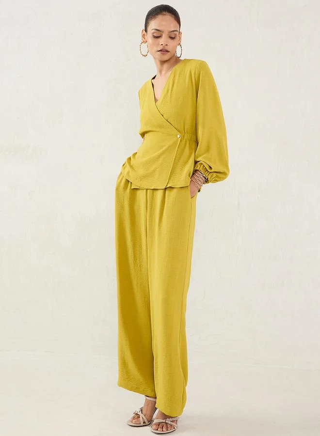 Femmella Femmella Solid Wrap Top and Straight Pants Co-Ords