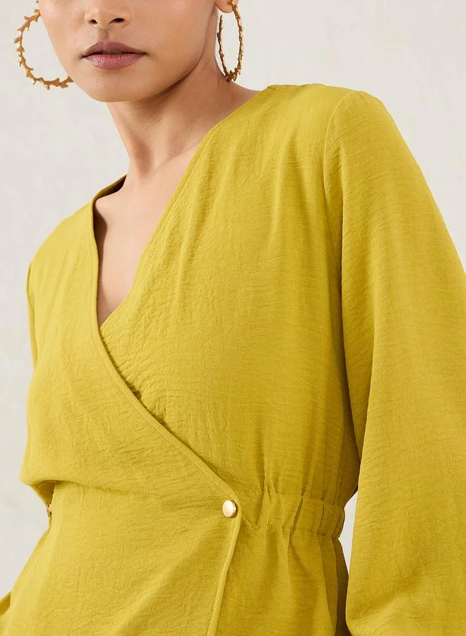 Femmella Femmella Solid Wrap Top and Straight Pants Co-Ords
