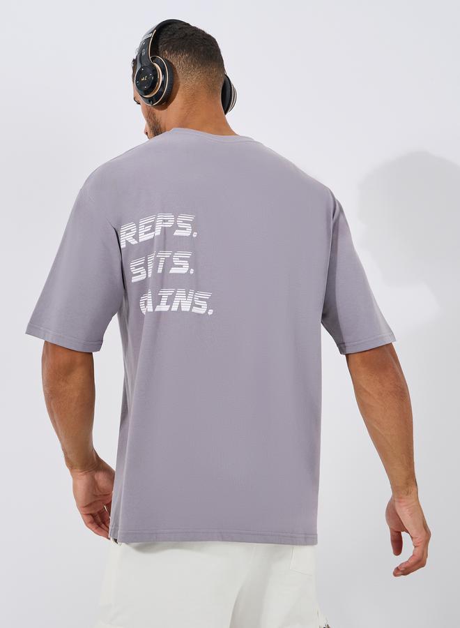 Styli Cotton Rich Back Print Oversized Athleisure T-Shirt  - Image 1