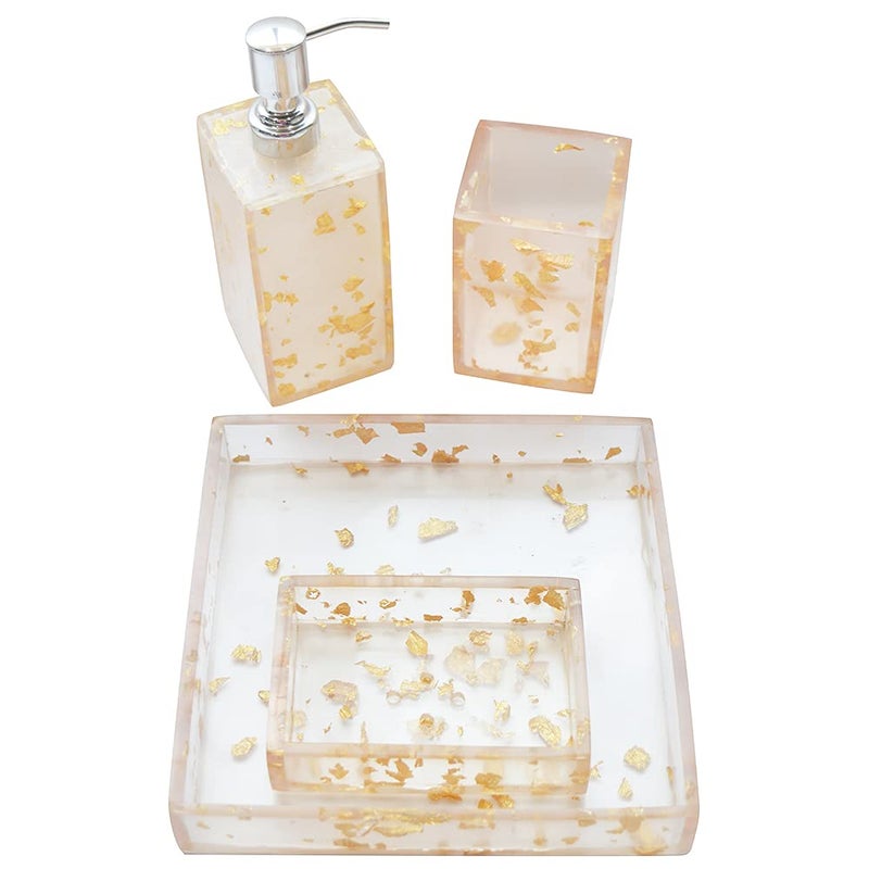 Tranquil Square | Bathroom Accessory Set | Royal Gold Spots Premium Design | Set of 4 | Soap Holder, Dispenser, Tumbler and Tray - Image 4