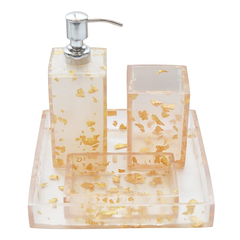 Tranquil Square | Bathroom Accessory Set | Royal Gold Spots Premium Design | Set of 4 | Soap Holder, Dispenser, Tumbler and Tray - Image 2