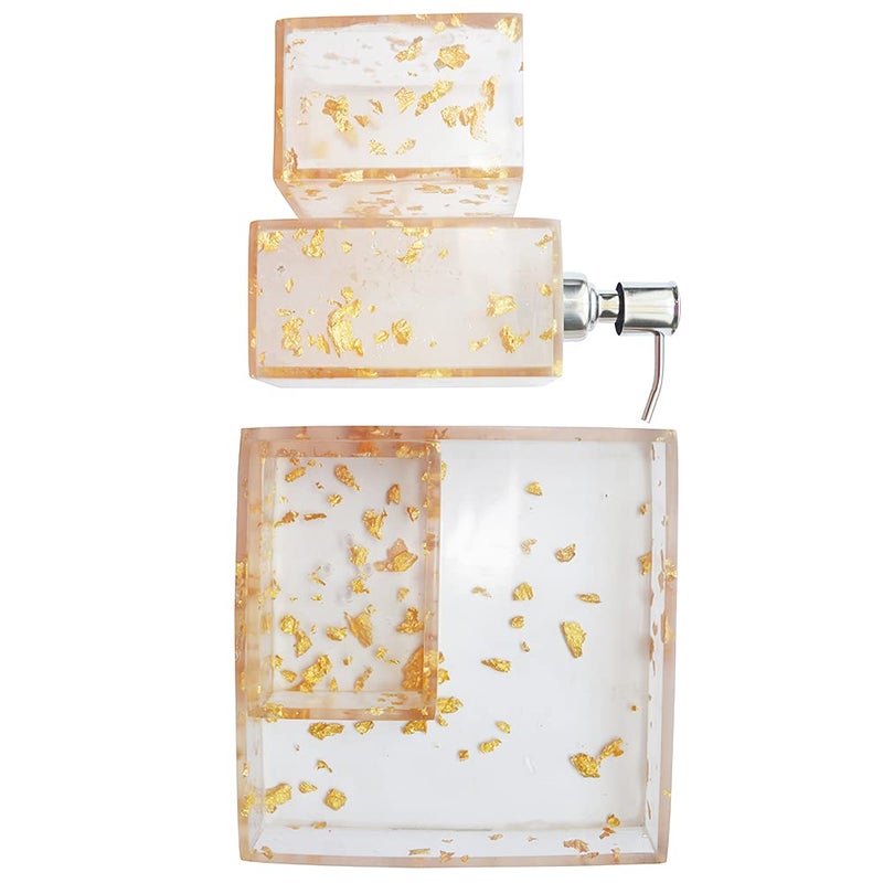 Tranquil Square | Bathroom Accessory Set | Royal Gold Spots Premium Design | Set of 4 | Soap Holder, Dispenser, Tumbler and Tray - Image 5