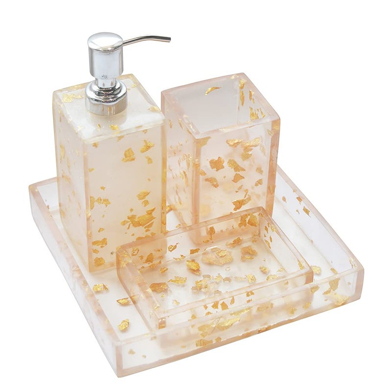 Tranquil Square | Bathroom Accessory Set | Royal Gold Spots Premium Design | Set of 4 | Soap Holder, Dispenser, Tumbler and Tray - Image 1
