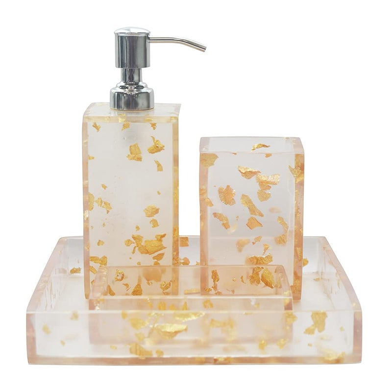 Tranquil Square | Bathroom Accessory Set | Royal Gold Spots Premium Design | Set of 4 | Soap Holder, Dispenser, Tumbler and Tray - Image 3