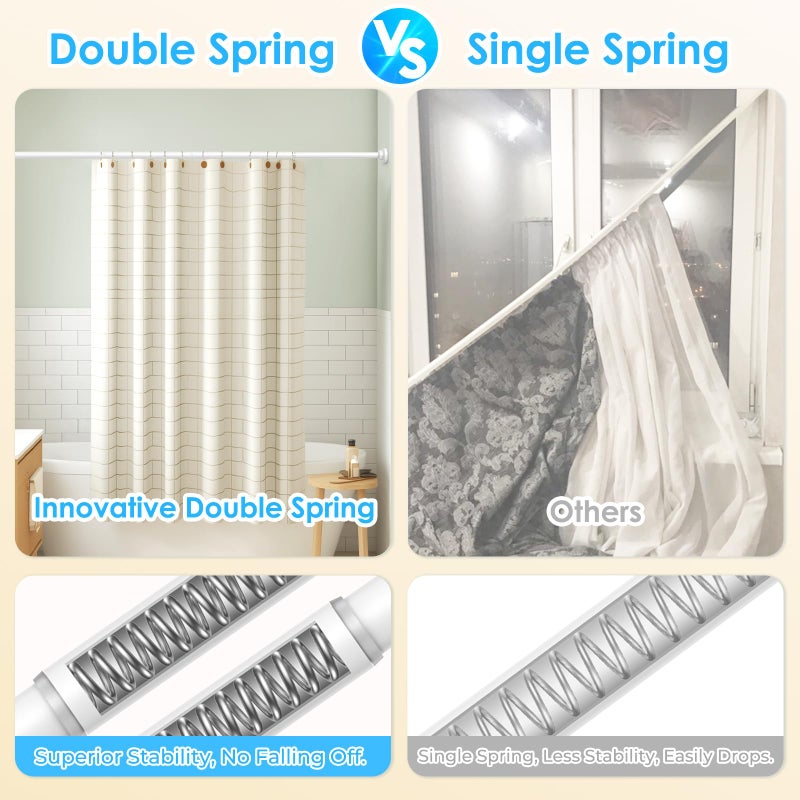 AIZESI Shower Curtain Rod, Adjustable 42-74 Inch Spring Tension Shower Rod, 1" Diameter Tension Curtain Rod No Drilling, Anti-Slip, Premium Stainless Steel Anti-Rust, White - Image 4