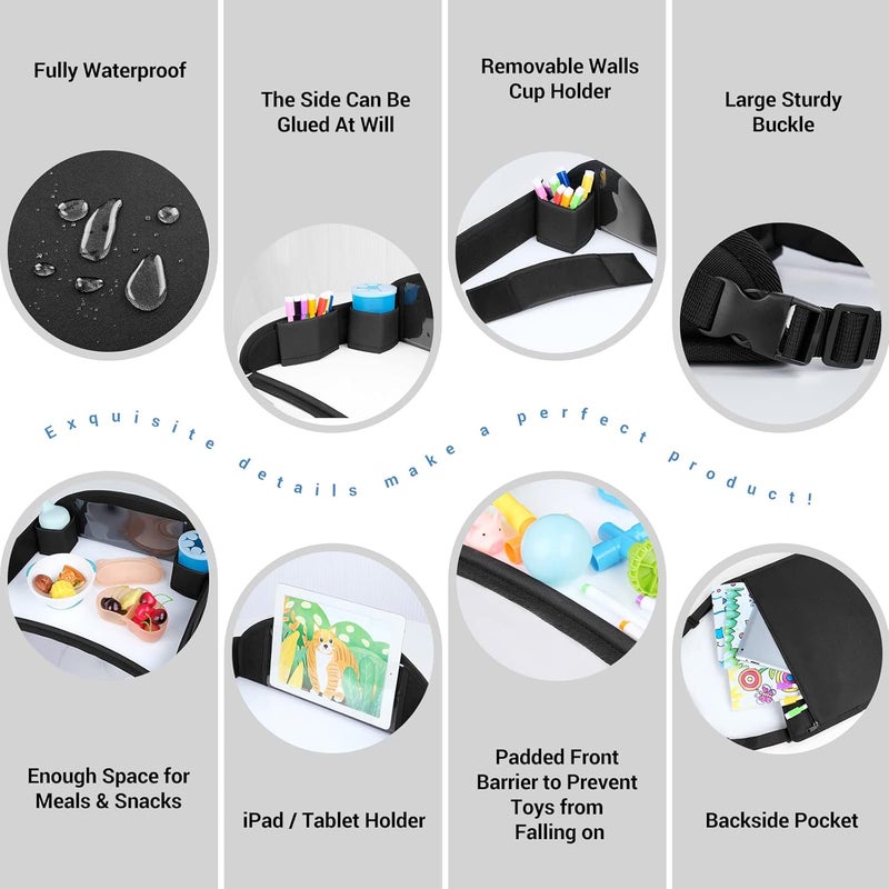 COOLBEBE صينية سفر COOLBEBE للأطفال لمقاعد السيارة لصغار السن صينية سفر للطائرات صينية حضن لمقاعد السيارة للأطفال أنشطة السفر باللون الأسود - Image 5