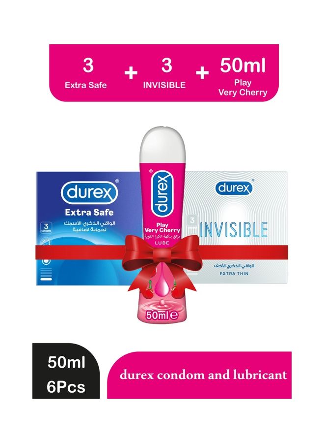 Durex Bundle Of Extra Safe Condom With Invisible Condom And Play Very Cherry Lubricant - Image 1