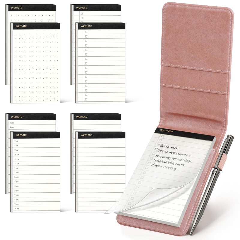 WEMATE 10 Pieces Small Notepad Holder Set Pocket Notebook - Included Mini Pocket Notepad Holder Set with 8 Memo Book Refills and Metal Pen for Meetings, Daily Records, and Notes 3 x 5 Inch (Rose Gold) - Image 1