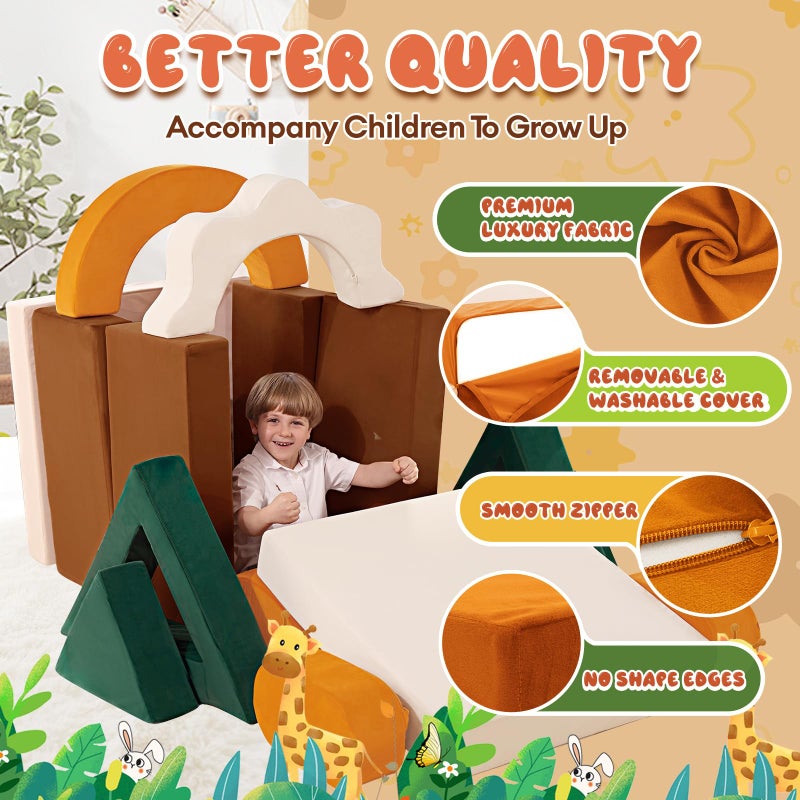 Erament 18PCS Modular Kids Play Couch - Junlge Theme Toddler Couch Building Fort, Convertible Sofa Multifunctional Kids Sofa, Toddler Baby Playroom/Bedroom Furniture for Playing, Sleeping - Image 3
