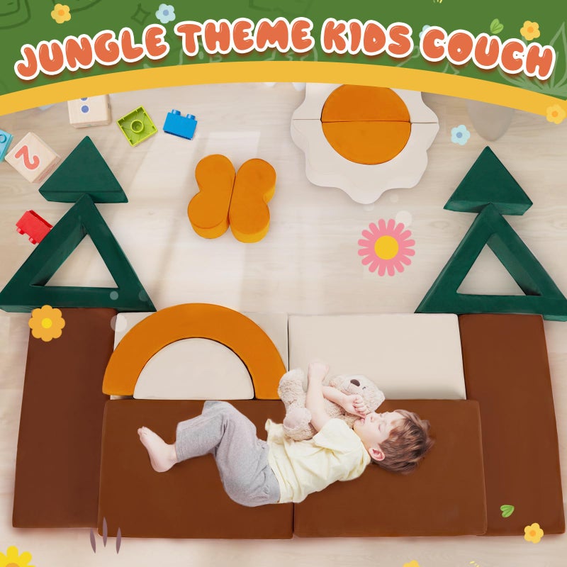 Erament 18PCS Modular Kids Play Couch - Junlge Theme Toddler Couch Building Fort, Convertible Sofa Multifunctional Kids Sofa, Toddler Baby Playroom/Bedroom Furniture for Playing, Sleeping - Image 2