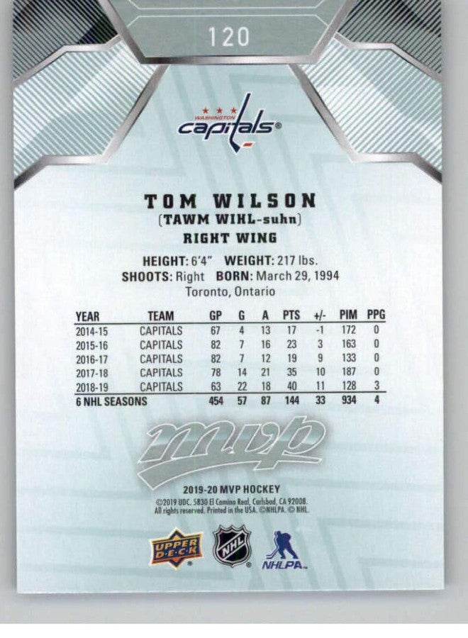 Upper Deck 2019-20 Upper Deck MVP #120 Tom Wilson Washington Capitals NHL Hockey Trading Card - Image 2