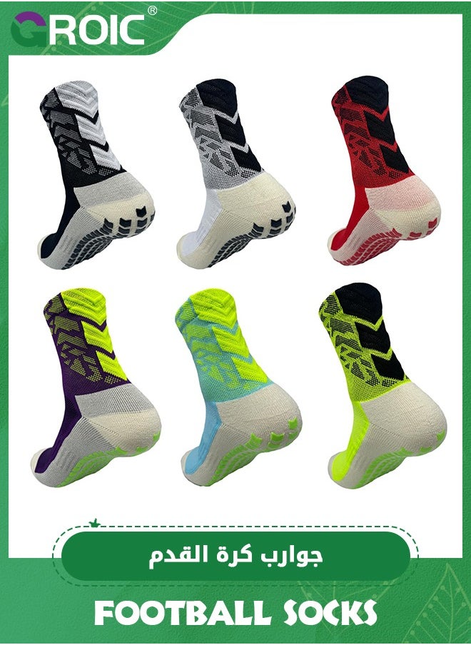 GROIC 6 Pairs Men's Soccer Socks, Anti Slip Colorful Sports Football Basketball Softball Baseball Socks, Athletic Socks Woven Mid-Calf Socks, Compression Ankle Protection Socks with Non-Slip Pads  - Image 2