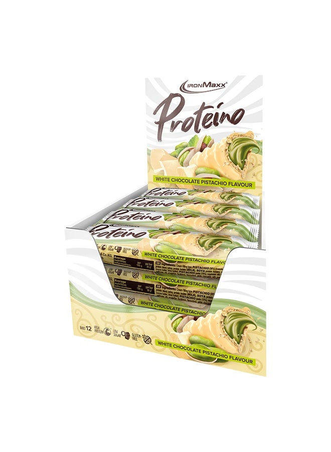 IronMaxx PROTEINO | 12 x 30g | White Chocolate Pistachio Flavour,  Low Sugar Wafer Protein Bar | Gluten-Free - Image 2