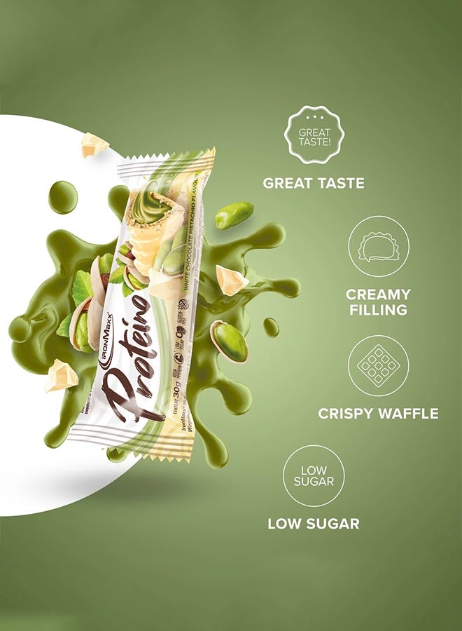 IronMaxx PROTEINO | 12 x 30g | White Chocolate Pistachio Flavour,  Low Sugar Wafer Protein Bar | Gluten-Free - Image 3
