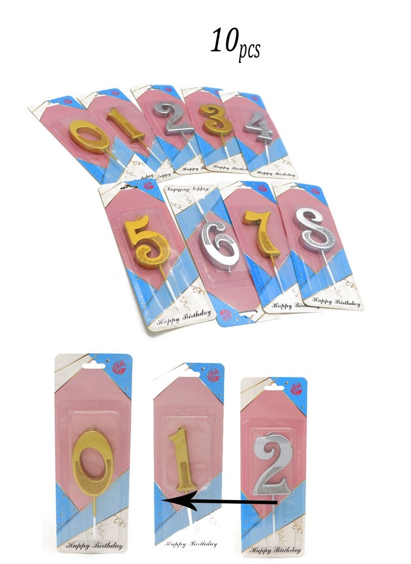 co arma - Birthday number candles set in the shape of a crown, from zero to 9, silver and gold - Image 1
