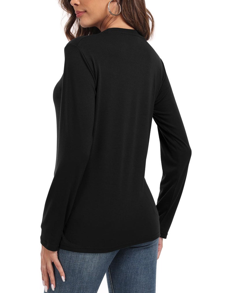 PRIMODA Women's Crew Neck Long Sleeve T Shirts Basic Loose Fit Cotton Basic Layering Tops Tee (Black L) - Image 4