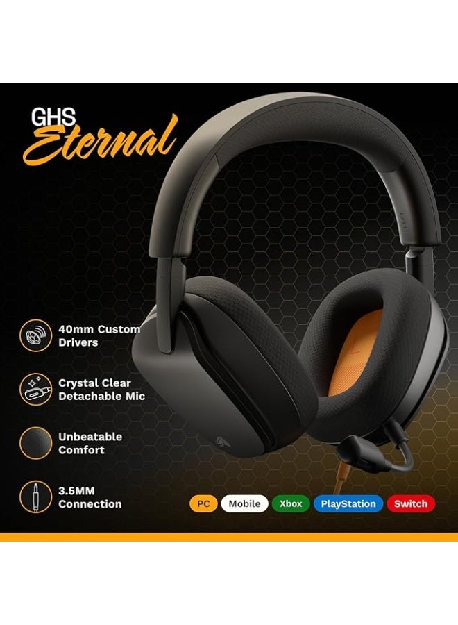 GLORIOUS GHS Eternal Stereo Gaming Headset for PC, PS5, PS4, Xbox, Switch - Specially Tuned Driver, Adjustable Detachable Microphone, 3.5mm - Durable, All Day - Black - Image 2