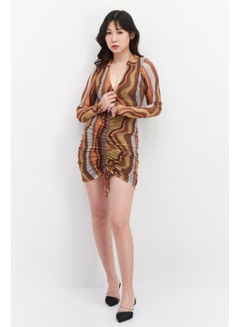 Women V-Neck Long Sleeve Mini Dress, Brown Combo - pzsku/ZA19B0C5C9F70F47482B0Z/45/_/1734358391/17041292-5281-4ba8-8589-66c189bae2b2