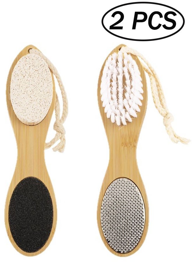 قطعتان من أدوات تقشير القدمين متعددة الأغراض 4 في 1 فرشاة باديكير القدمين ومقشر الحجر الخفاف ومبرد للعناية الناعمة ومبرد القدم ومزيل الجلد الميت - Image 1
