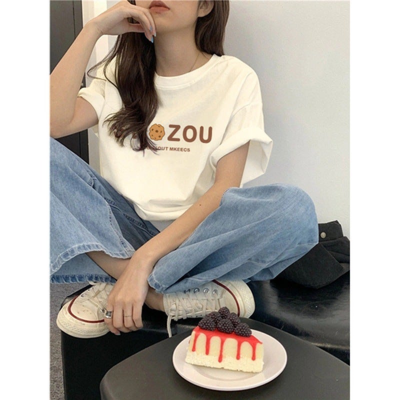 Apricot Cartoon Short Sleeve T-Shirt Women'S Summer 2023 New Loose Slim Joker Half Sleeve Top Fashion Brand - Image 3