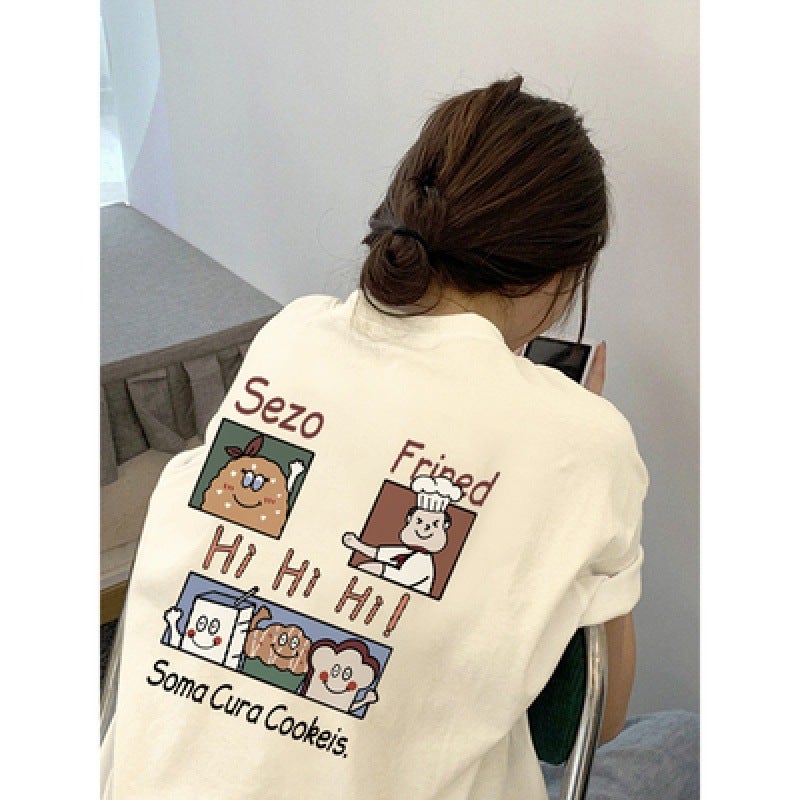 Apricot Cartoon Short Sleeve T-Shirt Women'S Summer 2023 New Loose Slim Joker Half Sleeve Top Fashion Brand - Image 2