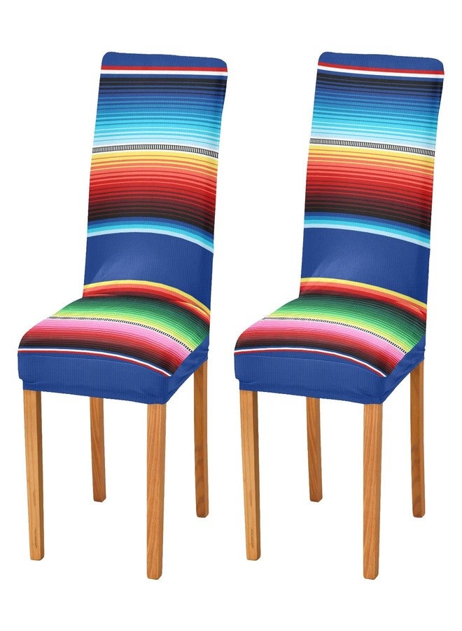 xigua Mexican Serape Stripe Dining Room Chair Covers 4 Pack, Washable Removable Dining Chair Slipcover Stretch Parsons Chair Protector for Kitchen, Hotel, Restaurant - Image 1
