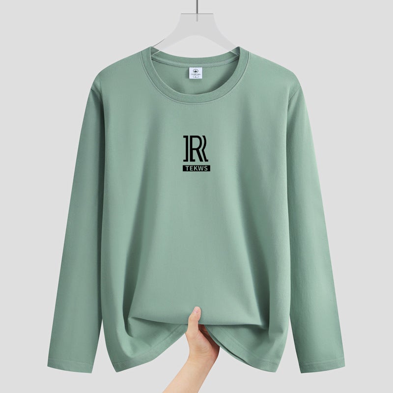 Autumn New Long-Sleeved T-Shirt Men'S Round Neck Fat Plus Size Men'S Youth Student Korean Style All-Match Shirt Fashion - Image 1