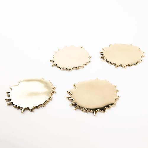 GIBOX Designer Gold Spilled Matt Finish Fancy Metal Anti Slip Tea Coaster (Set of 4) for Kitchen Home & Bar Accessories Home Decor Dinning Gifts Restaurants Living Rooms, Coffee Table - Image 5