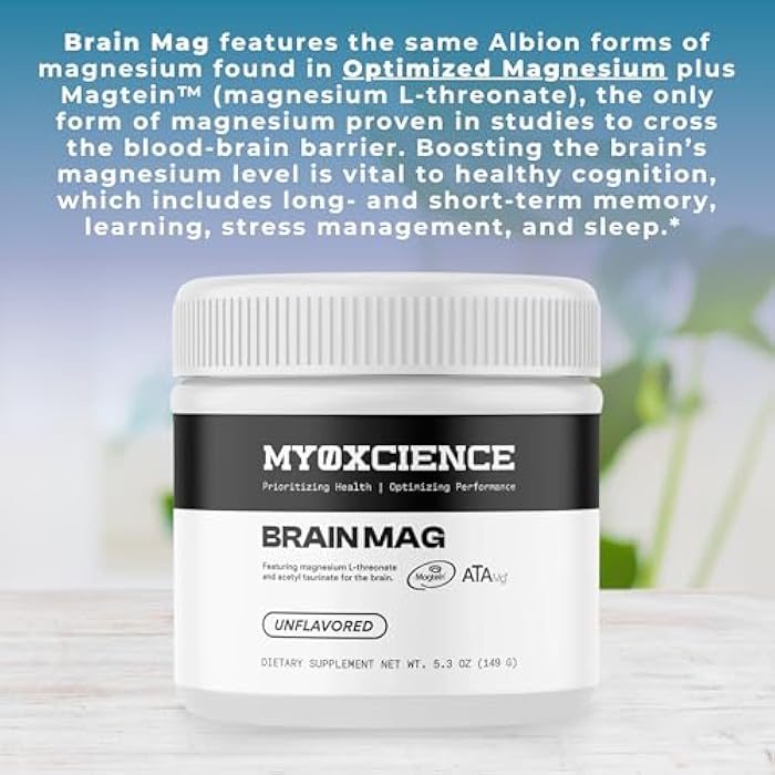 MYOXCIENCE Brain Mag | Magnesium L-Threonate Magtein & Magnesium Glycinate Powder (Unflavored) (60 Servings) - Image 5