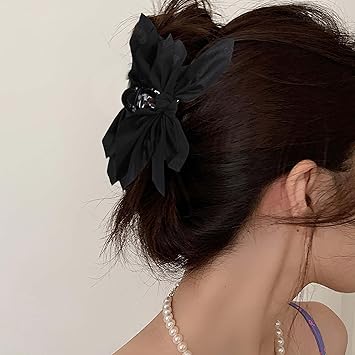 AOZUO 2PCS Big Bow Claw Clips Black White Flower Claw Clips Nonslip Large Hair Clips Hair Accessories for Thick Hair for Women Girls - Image 5