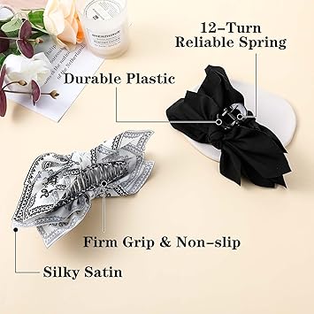 AOZUO 2PCS Big Bow Claw Clips Black White Flower Claw Clips Nonslip Large Hair Clips Hair Accessories for Thick Hair for Women Girls - Image 3