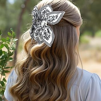 AOZUO 2PCS Big Bow Claw Clips Black White Flower Claw Clips Nonslip Large Hair Clips Hair Accessories for Thick Hair for Women Girls - Image 2