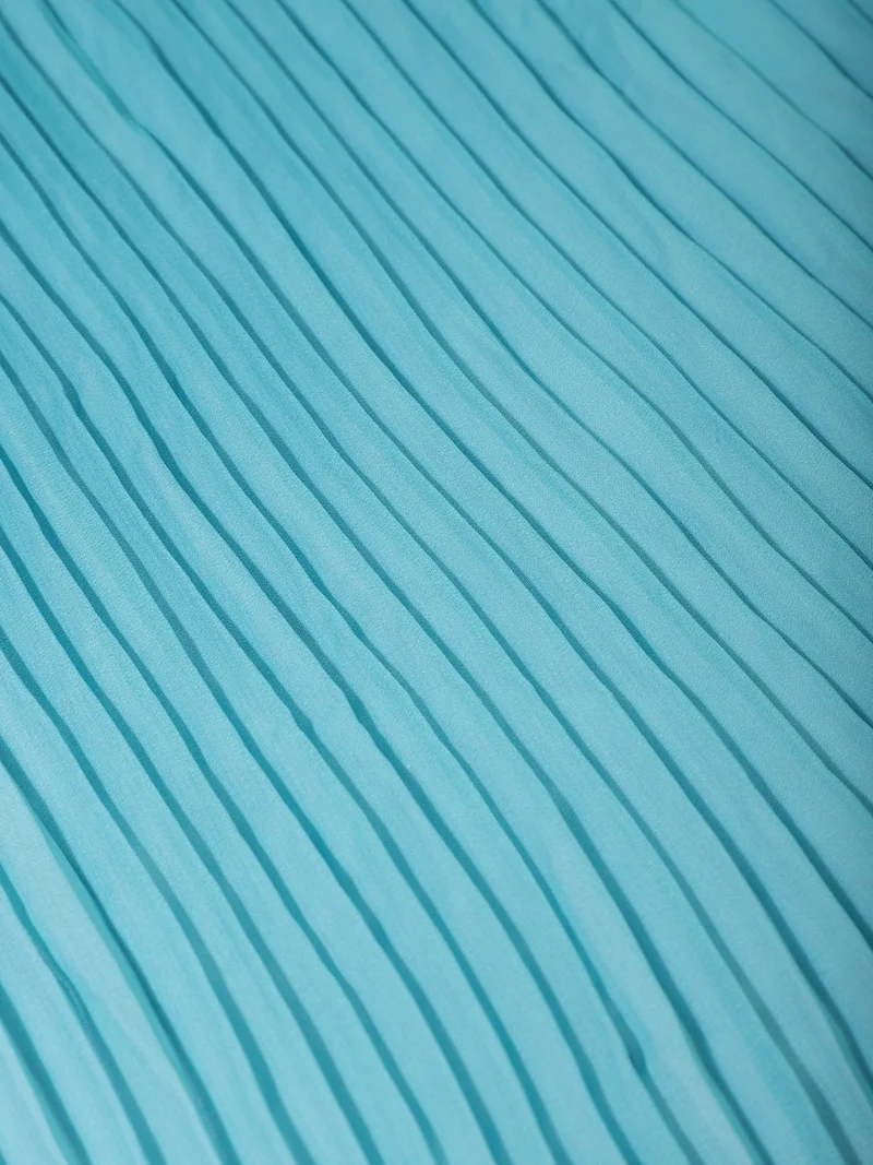 AKS  Solid Cyan Blue Knife-Pleated Fabric  | Best Price UAE