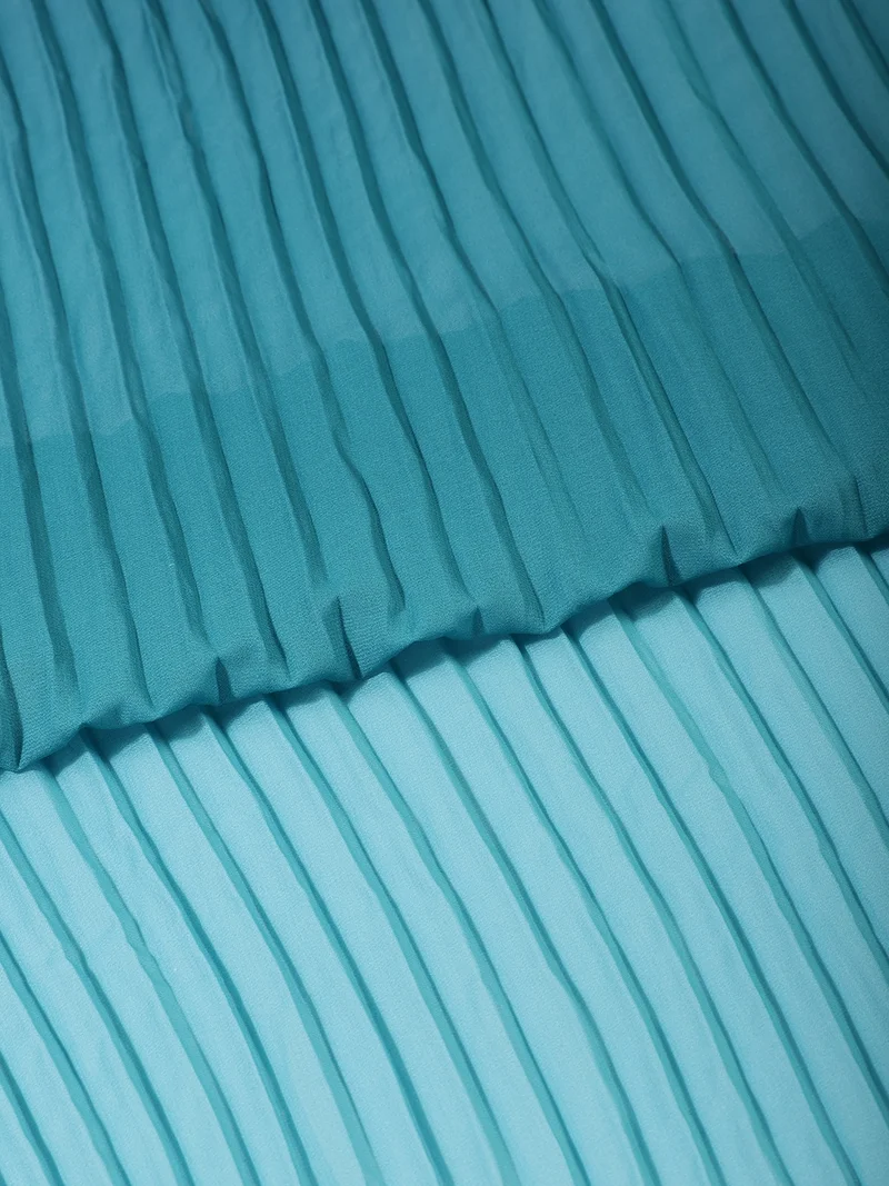 أيه كيه إس Solid Cyan Blue Knife-Pleated Fabric
