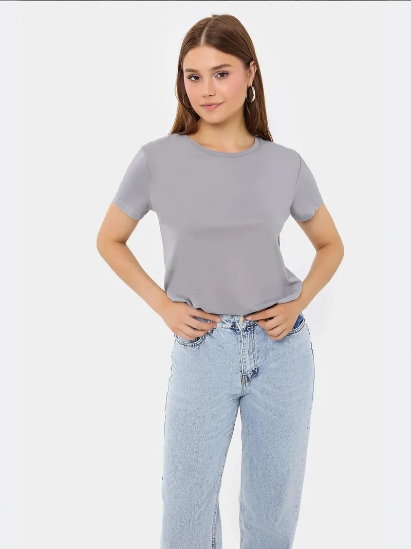 HICCUP Basic Round Neck Short Sleeve T-Shirt