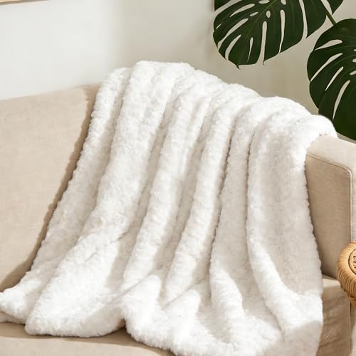 VFROO Double-Sided Faux Fur Throw Blanket, Fuzzy Soft Plush Thick Warm Fluffy Shaggy Fuzzy Blanket for Couch, Sofa, Bedroom, Luxury Blanket Valentines Day Gifts for Her, White, 50"x60" - Image 3