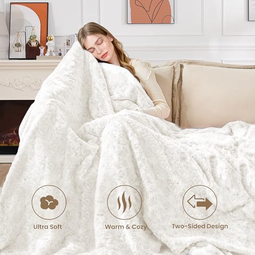 VFROO Double-Sided Faux Fur Throw Blanket, Fuzzy Soft Plush Thick Warm Fluffy Shaggy Fuzzy Blanket for Couch, Sofa, Bedroom, Luxury Blanket Valentines Day Gifts for Her, White, 50"x60" - Image 2