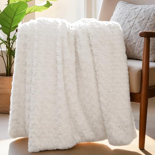 VFROO Double-Sided Faux Fur Throw Blanket, Fuzzy Soft Plush Thick Warm Fluffy Shaggy Fuzzy Blanket for Couch, Sofa, Bedroom, Luxury Blanket Valentines Day Gifts for Her, White, 50"x60" - Image 1