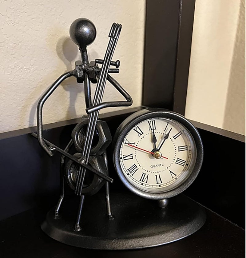 Generic Mantel Desk Clock, Analogue Vintage Antique Iron Musician Figurine, Battery Powered, Living Room Tabletop Decor .Theme