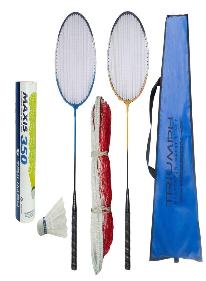 TRIUMPH Passion Badminton Combo Pack, 2 pc TRIUMPH Pasion Badminton Racket with Full Cover, Badminton Net and 6Pc Synthetic Shuttlecock - Image 1