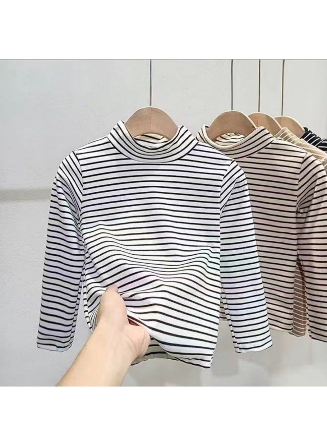 Boys And Girls German Velvet Stripesd Bottoming Shirt Autumn And Winter Medium And Large Kidsren's Half Turtleneck Long-sleeved T-shirt Kidsren's Casual Versatile Tops