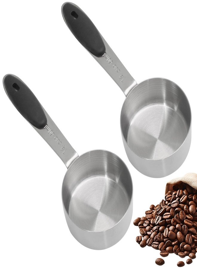 Cionyce 1/4 Cup Measuring Cup, 2 Pcs 60 ML Stainless Steel Coffee Measuring Scoops, Metal Coffee Scoop with Black Silicone Handle - Image 1