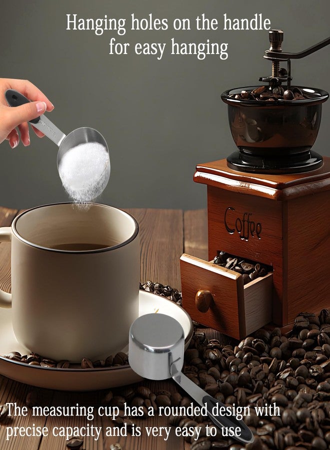 Cionyce 1/4 Cup Measuring Cup, 2 Pcs 60 ML Stainless Steel Coffee Measuring Scoops, Metal Coffee Scoop with Black Silicone Handle - Image 4