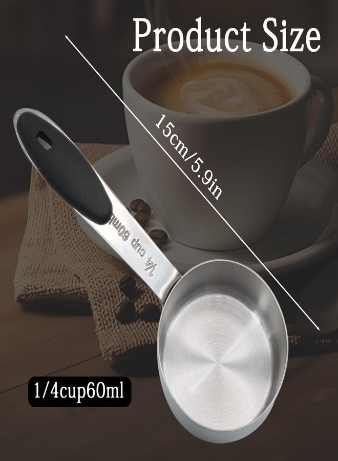 Cionyce 1/4 Cup Measuring Cup, 2 Pcs 60 ML Stainless Steel Coffee Measuring Scoops, Metal Coffee Scoop with Black Silicone Handle - Image 3