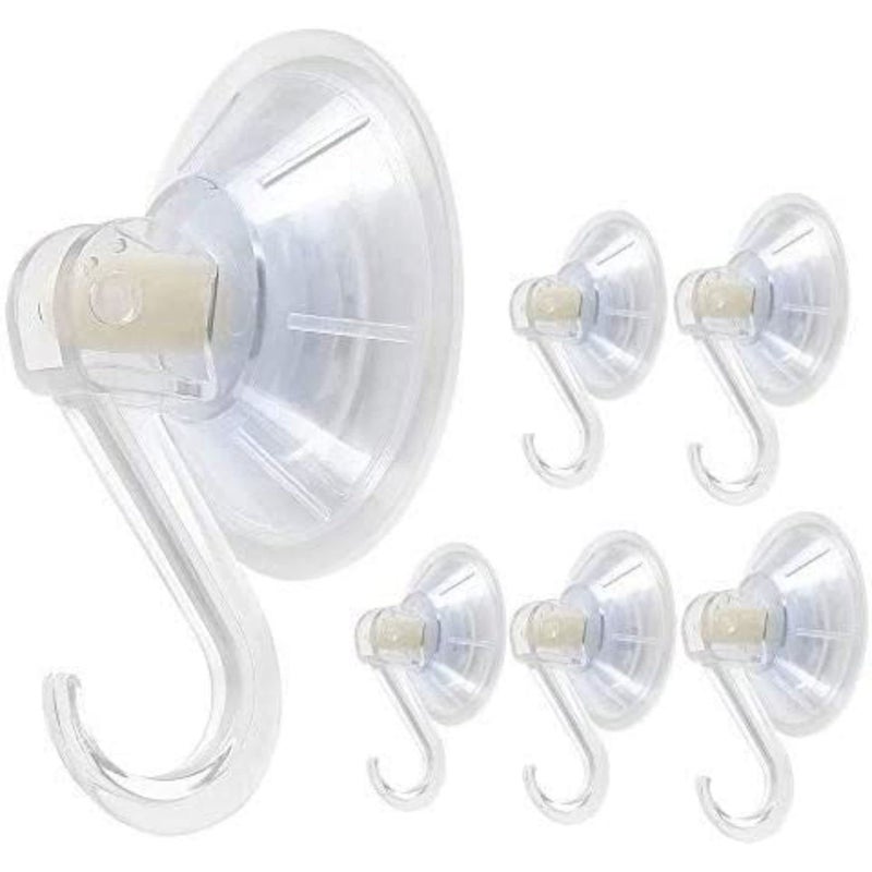 1st Choice 6 Pack Clear Plastic Suction Cup Hooks, Ultra Heavy Duty, Strong Power Lock, Vacuum Traceless, Smooth Waterproof Oil-Proof Wall Shower Kitchen Window Bathroom Holder - Image 1