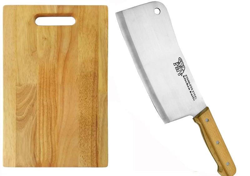 Shruthi Organic Combo Heavy Duty Wooden Chopping Board Heavy Wooden Chopper Knife 8 INCH Professional Ideal Serving Tray for Meat Cheese Fruits Vegetables - Image 1