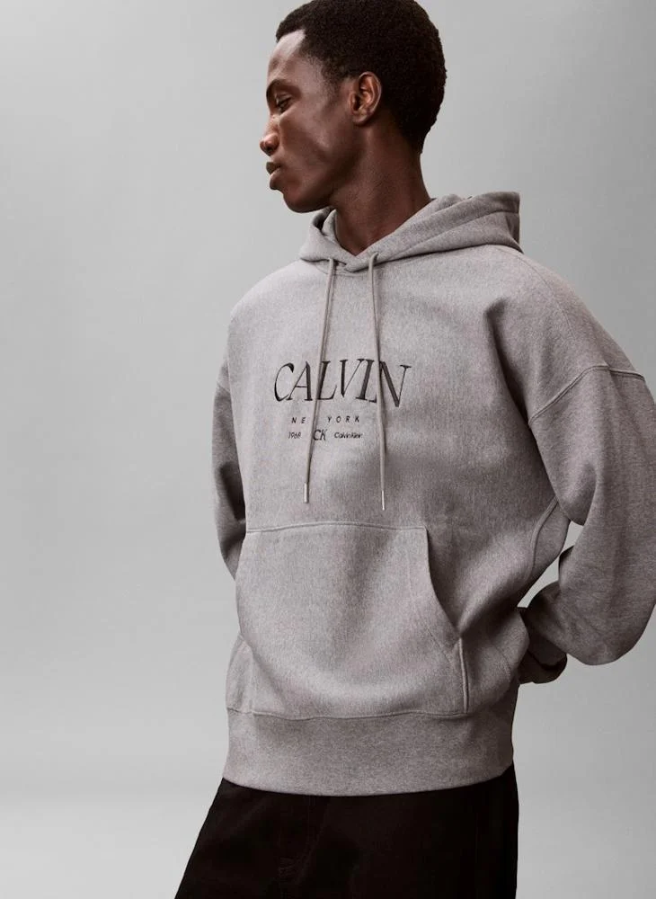 Calvin Klein Med Grey Htr Graphic Pullover Hoodie for Men | Best Price UAE