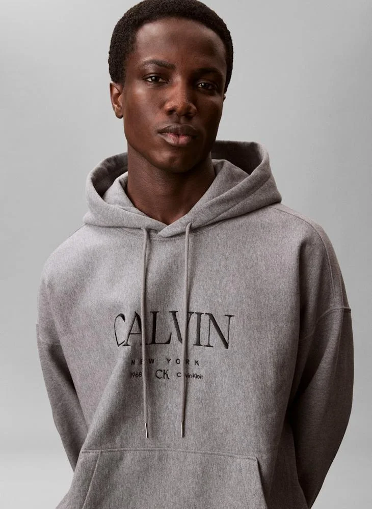 Calvin Klein Med Grey Htr Graphic Pullover Hoodie for Men | Best Price UAE